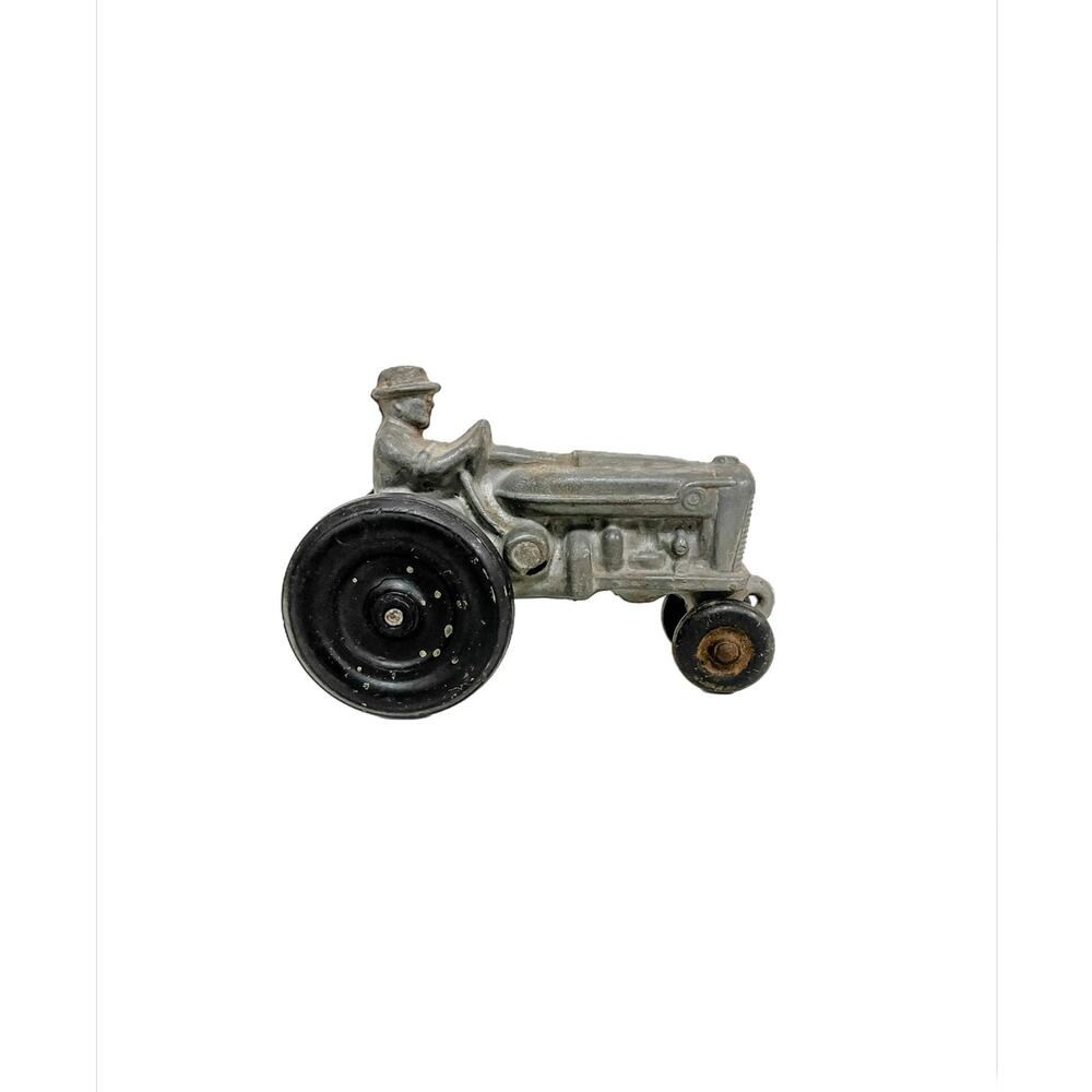 Vintage Cast Iron Farm Tractor Toy w/ Driver Metal Agricultural Toy